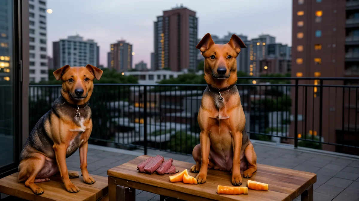 Perro junto a la parrilla del balcón esperando un pedazo de asado, riesgo de alimentos prohibidos para la salud canina