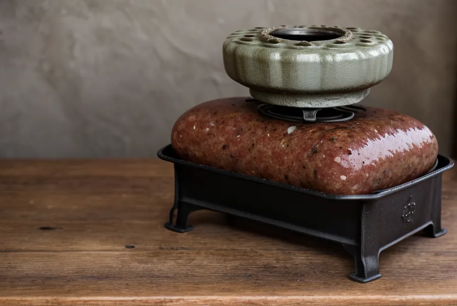Embutidora manual de hierro fundido usada para armar chorizos artesanales en casa