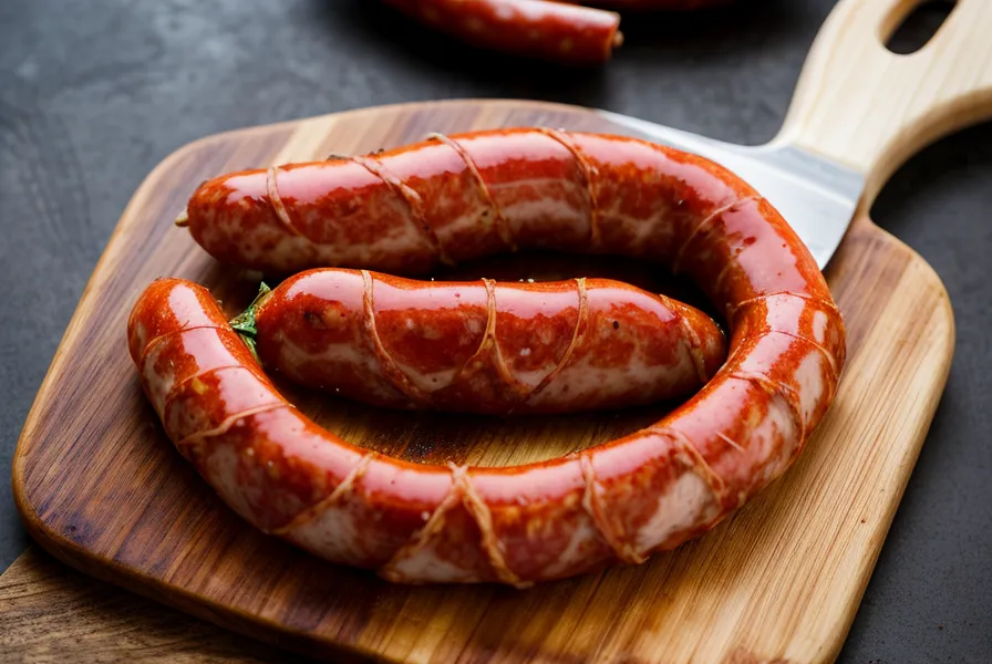 Chorizo casero de parrilla cortado al medio mostrando la textura jugosa lograda con el cálculo exacto de ingredientes