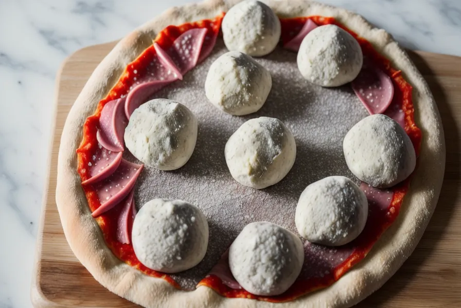 Bollo de pizza en reposo, primer paso de la técnica de amasado a mano