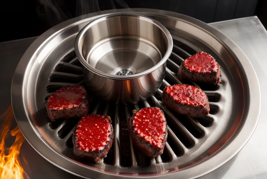 Bandeja de acero con agua debajo de la parrilla para evitar humo negro