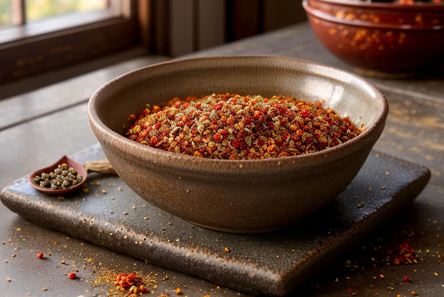Ají molido y orégano seco hidratándose en agua caliente para el chimichurri tradicional casero