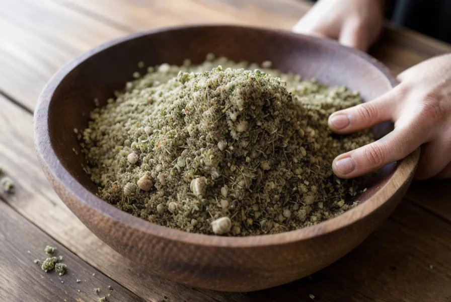 Manos frotando orégano seco para soltar el aroma, paso clave de la receta familiar de chimichurri