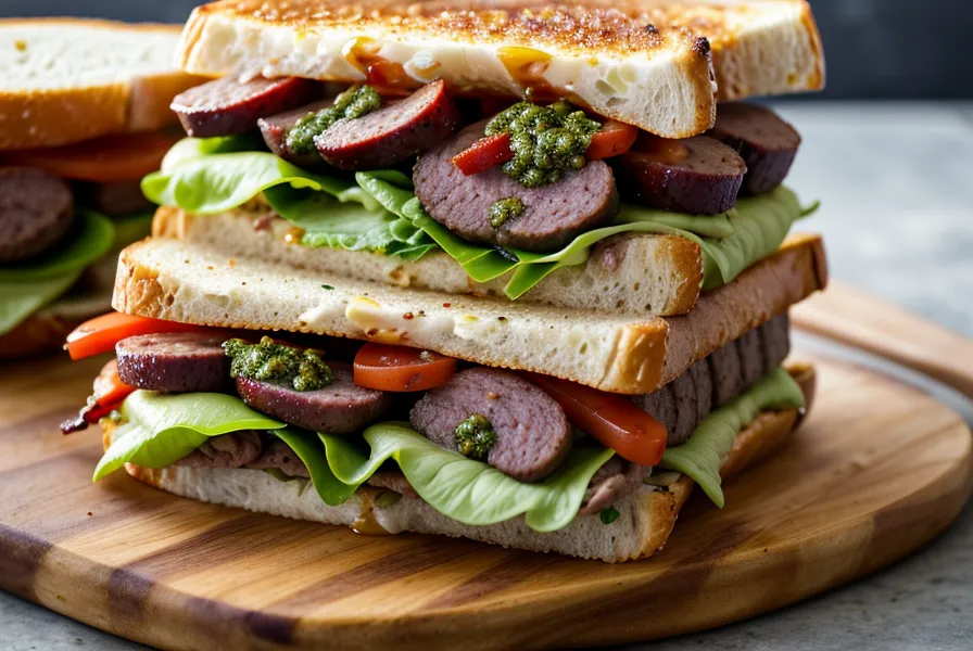 Choripán recién armado con chimichurri casero sobre tabla de madera, secretos de parrilla de balcón