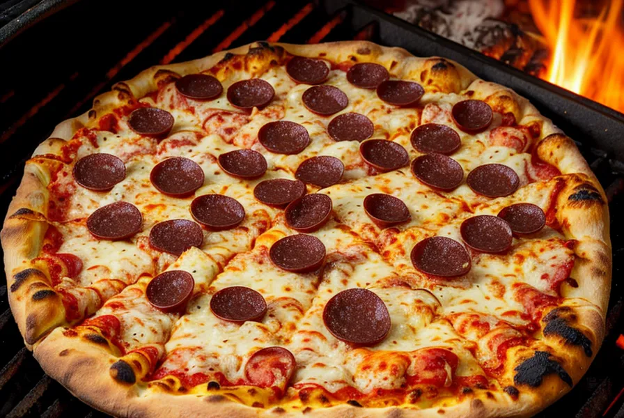 Masa artesanal formando burbujas sobre los fierros calientes de la parrilla, antes de dar vuelta la pizza