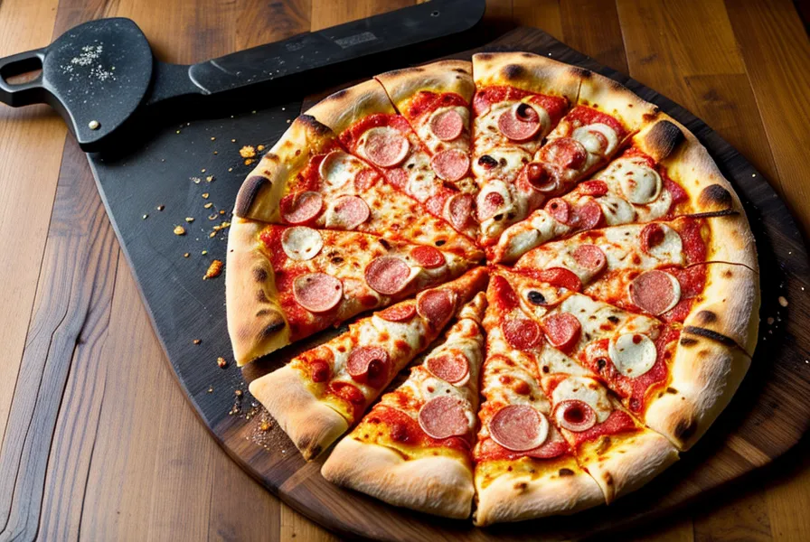 Pizza a la parrilla terminada con muzzarella derretida, técnica parrillera de masa artesanal en tabla de madera