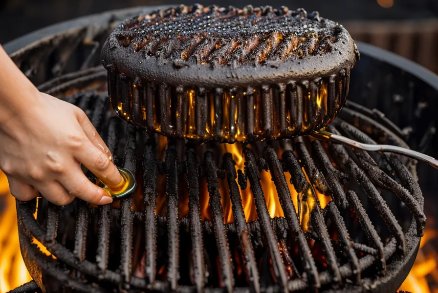 Aplicando aceite a los fierros de la parrilla después de la limpieza, antes de guardarla