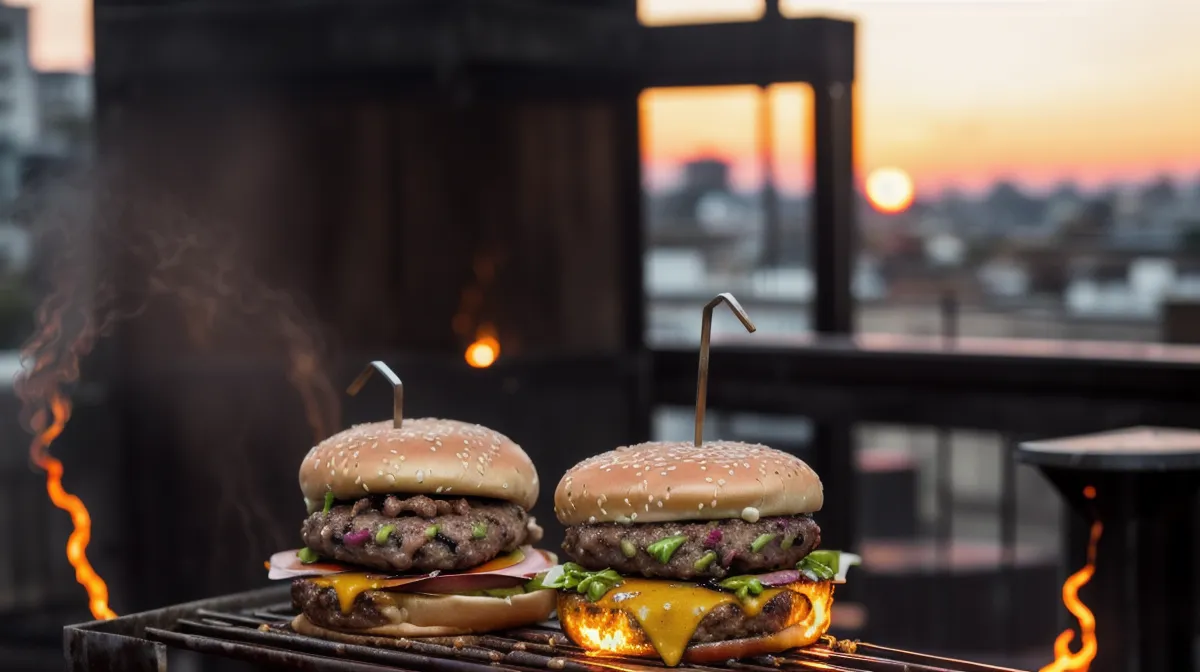 Mezcla de carnes para hamburguesas caseras lista para la parrilla de un balcón en Caballito