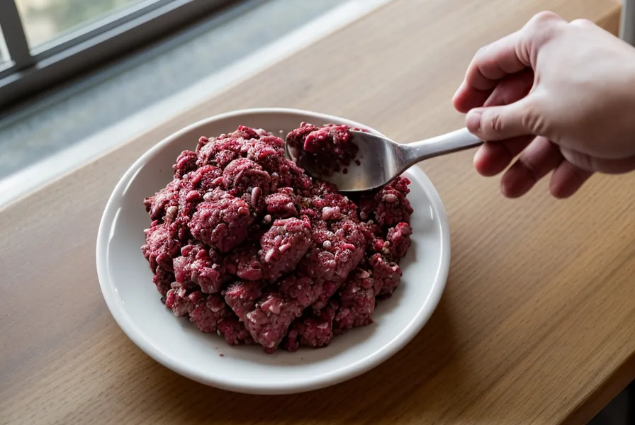 Carne picada a mano mostrando la proporción de grasa para una mezcla de carnes de hamburguesas caseras
