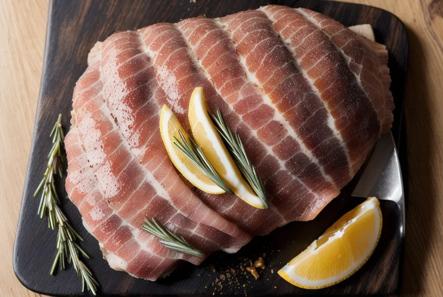 Bondiola de cerdo asada descansando sobre una tabla de madera antes de cortarla