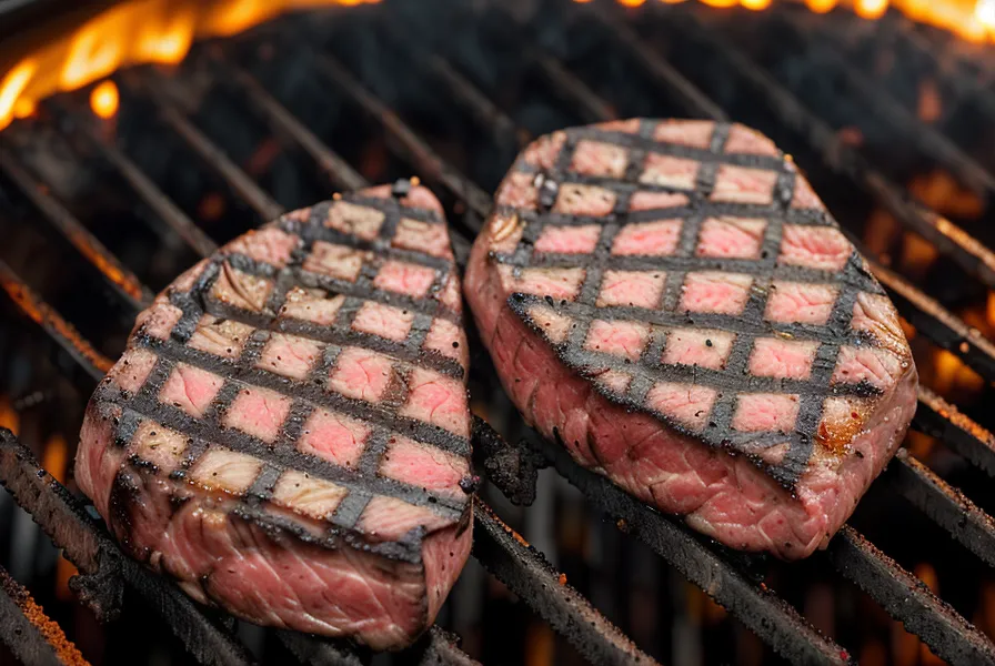 Entraña, uno de los mejores cortes de carne para parrilla pequeña, dorándose sobre brasas al rojo