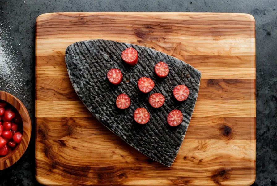 Chorizo vegetal cortado al medio sobre una tabla de madera mostrando su textura interna.