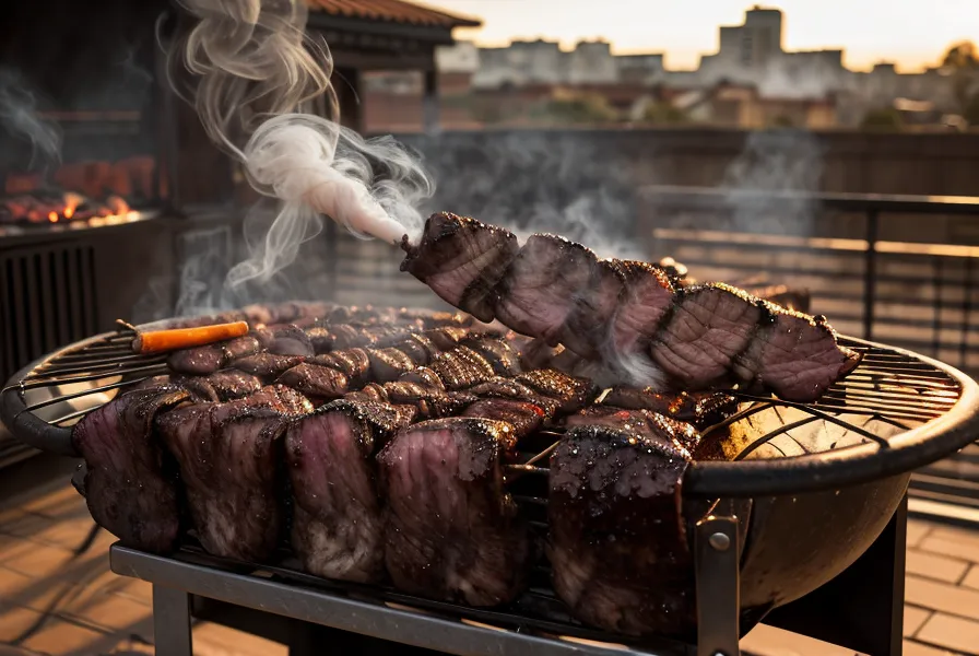 corriente de aire moviendo el humo sobre un balcón angosto de parrilla